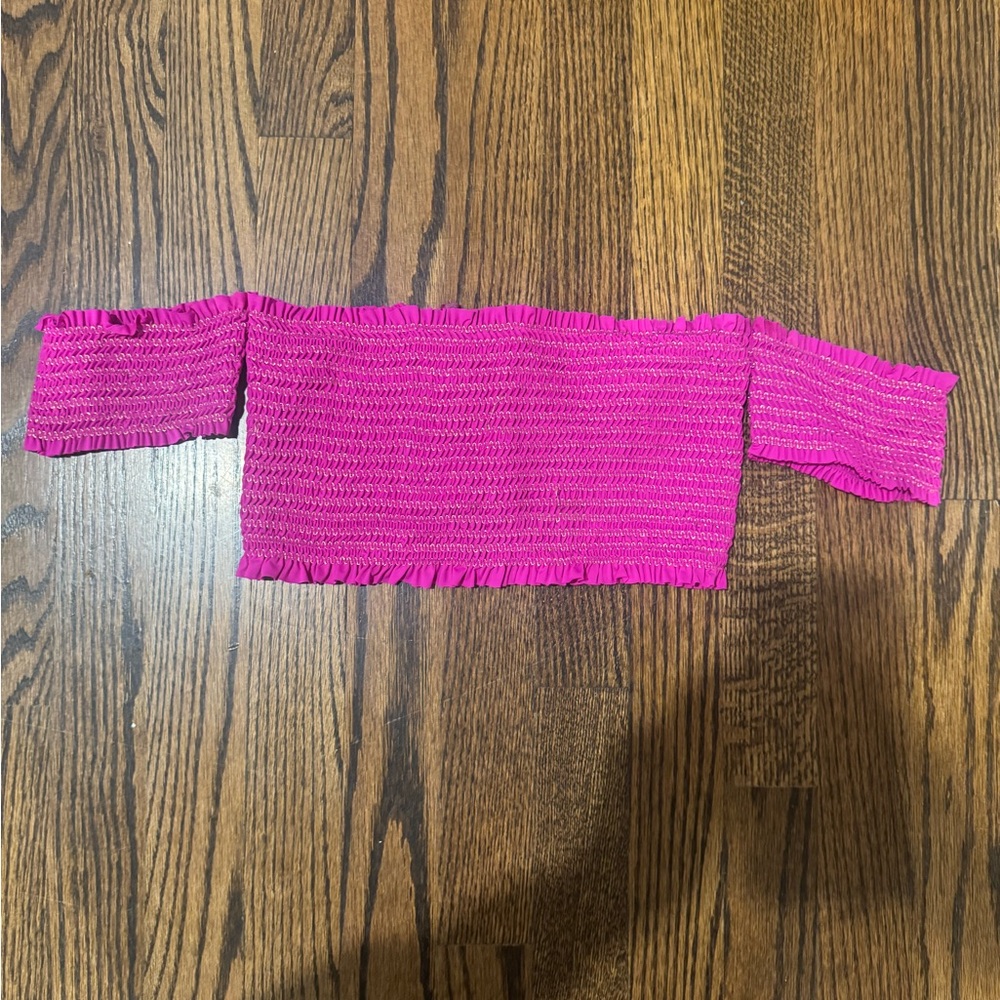 PilyQ Fuchsia Smocked Off the Shoulder Bikini Top
